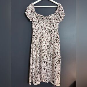 Trixxi Milkmaid Babydoll Coquette Midi Dress Slit White Red Roses Size Large